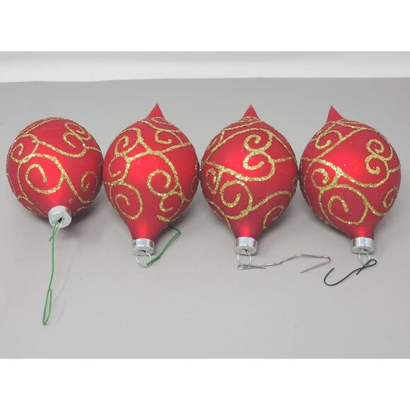 Set Of 4 Glass‎ Red & Gold Teardrop Christmas Ornaments - Picture 1 of 8